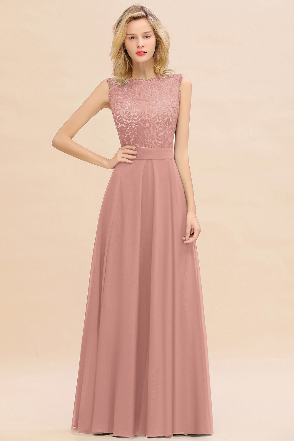 Exquisite Scoop Chiffon Lace Bridesmaid dresses with V-Back