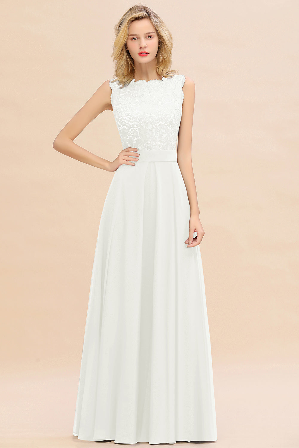 Exquisite Scoop Chiffon Lace Bridesmaid dresses with V-Back