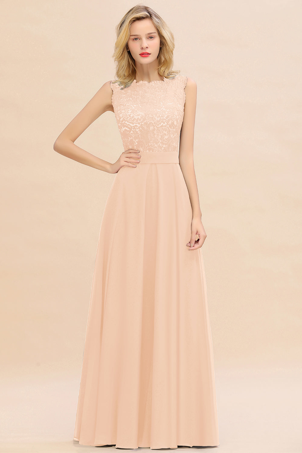 Exquisite Scoop Chiffon Lace Bridesmaid dresses with V-Back