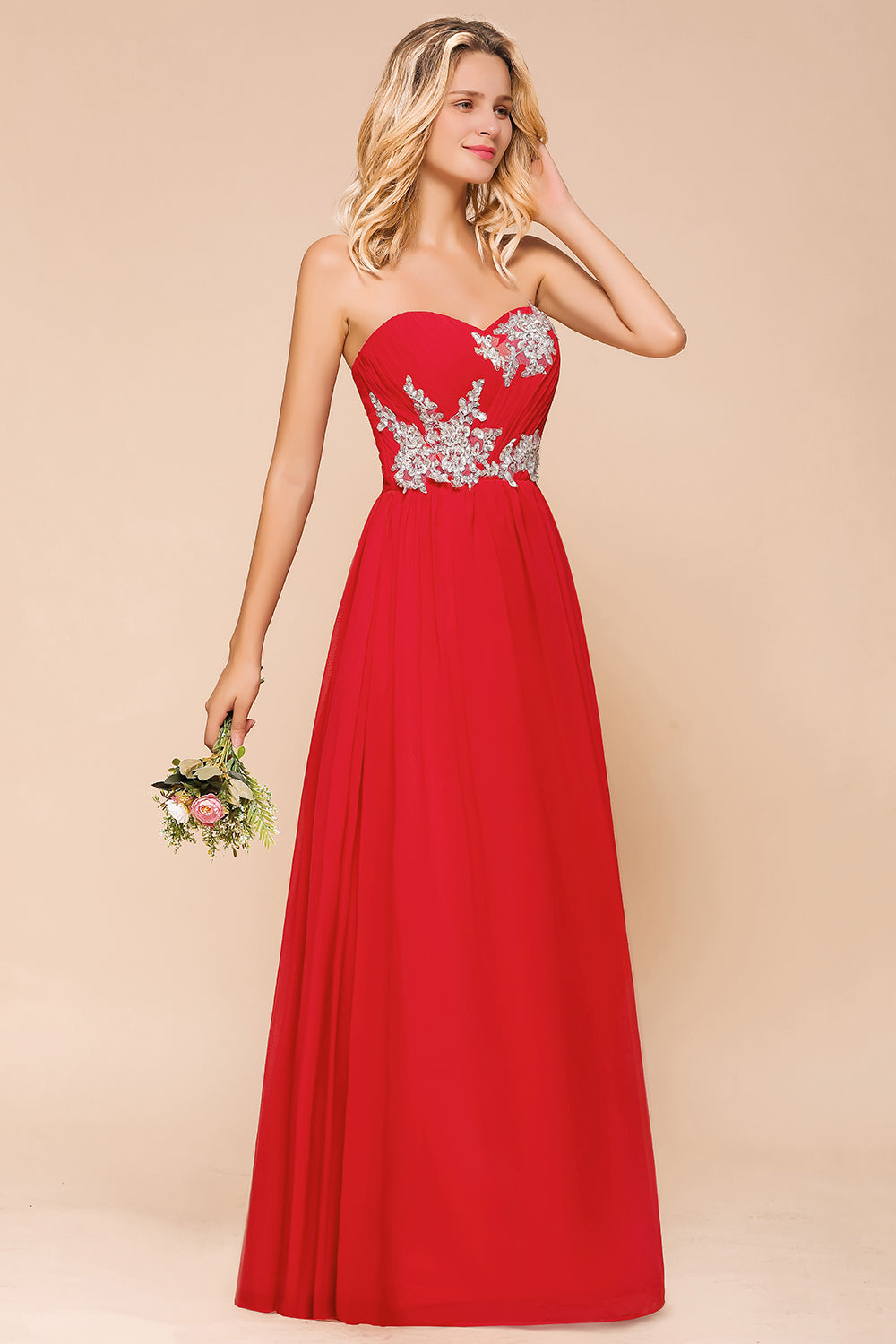 Exuqisite Sweetheart Ruffle Red Bridesmaid dresses with Appliques