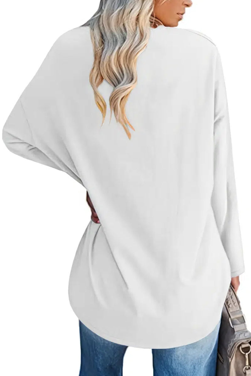 V-Neck Solid Color Oversized Top