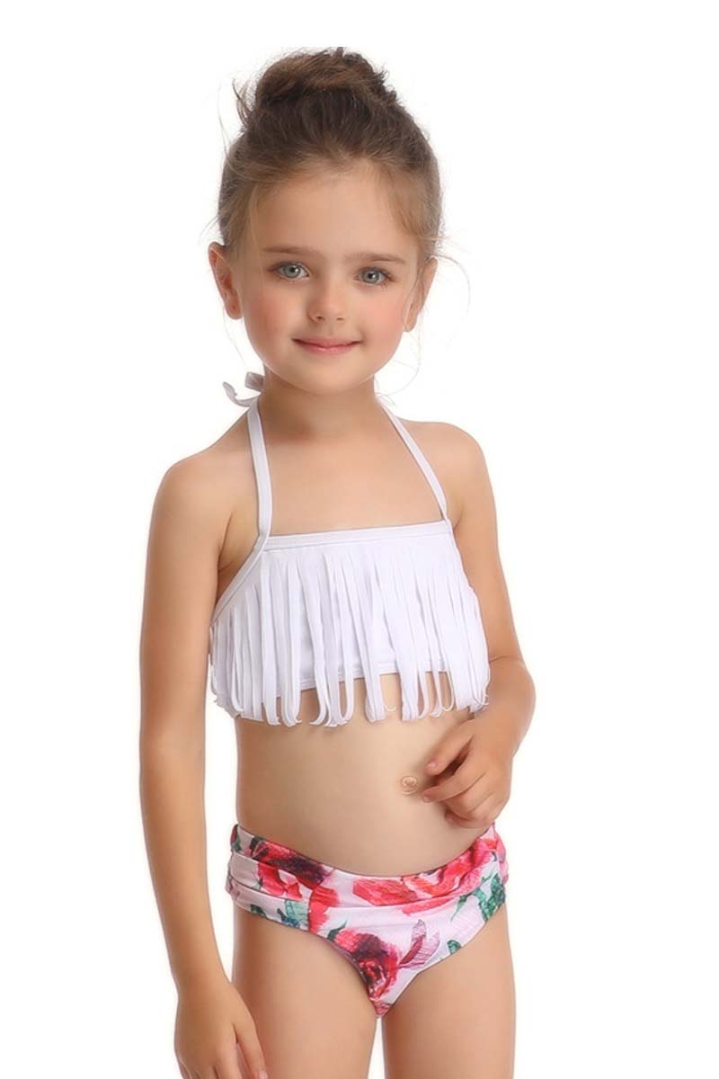 Tassel Edge Floral Parent-Child Two-Piece Swimsuit