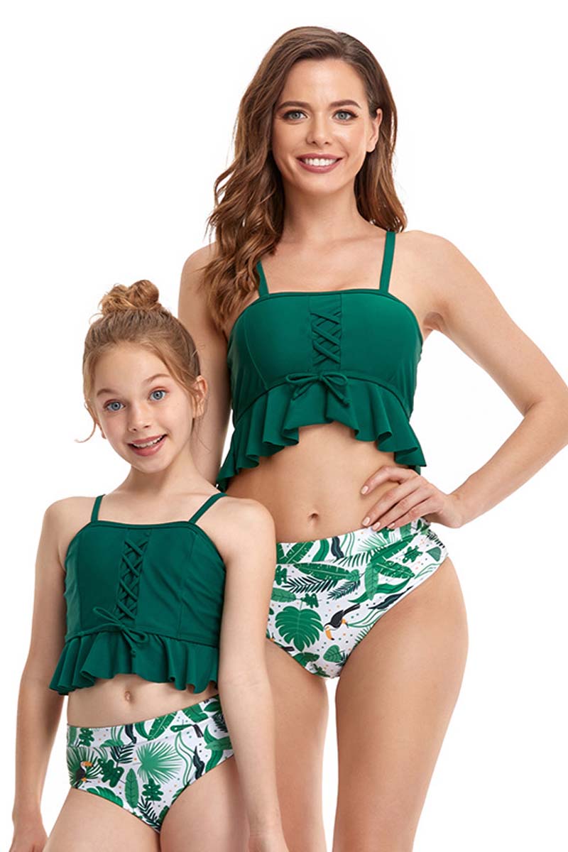 Ruffle Floral Print Parent-child Two Pieces Swimsuit