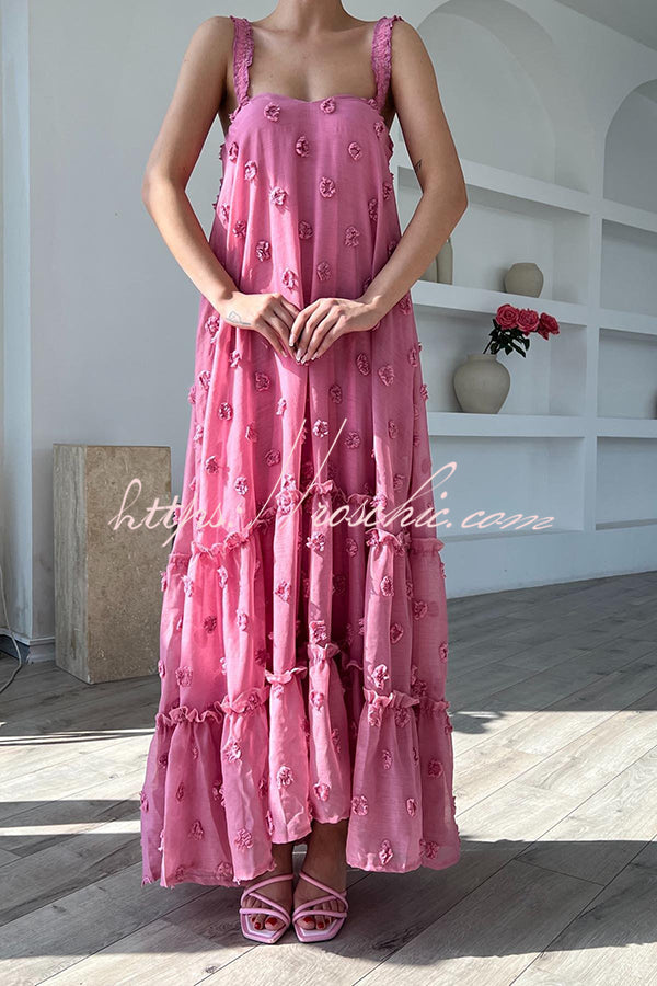 Pretty Lady Flower Decor A-line Layered Loose Maxi Dress - Fashionpara