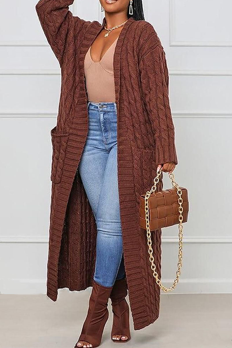 Premium Pocket Design Cable Knit Longline Cardigan