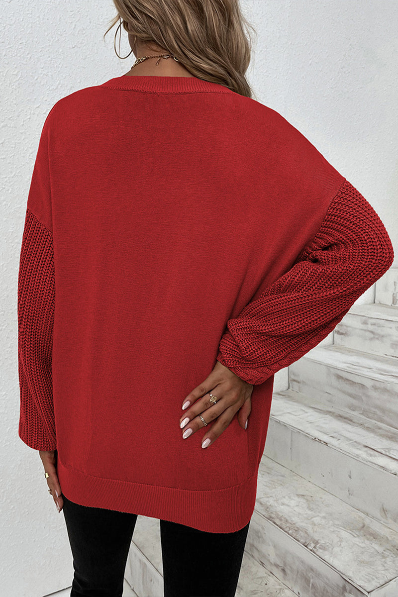 Round Neck Twist Balloon Sleeve Sweater