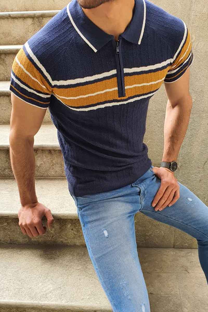 Fit Zipper Collar Short Sleeve Polo