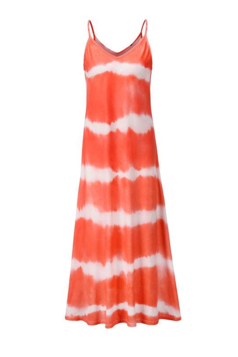 Tie Dye Stripe Casual Plus Size Maxi Dress