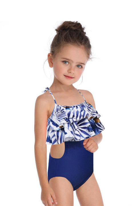 Ruffle Floral Print Parent-child One Pieces Swimsuit