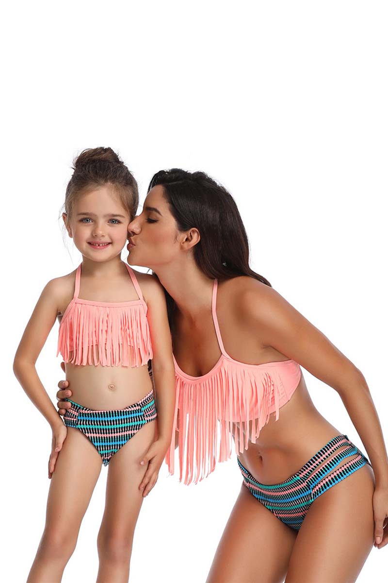 Tassel Edge Floral Parent-Child Two-Piece Swimsuit