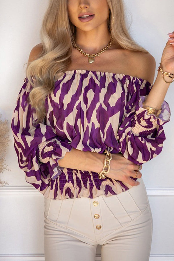 Exaggerated Leopard Print Pleated Long Sleeved Shirt