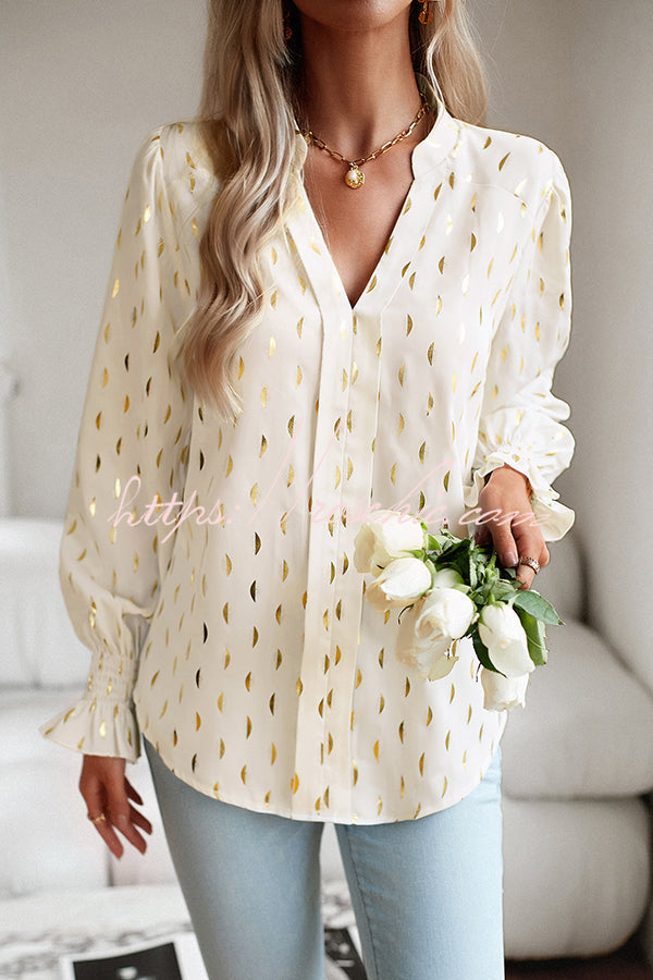 Printed V Neck Pullover Long Sleeved Shirt