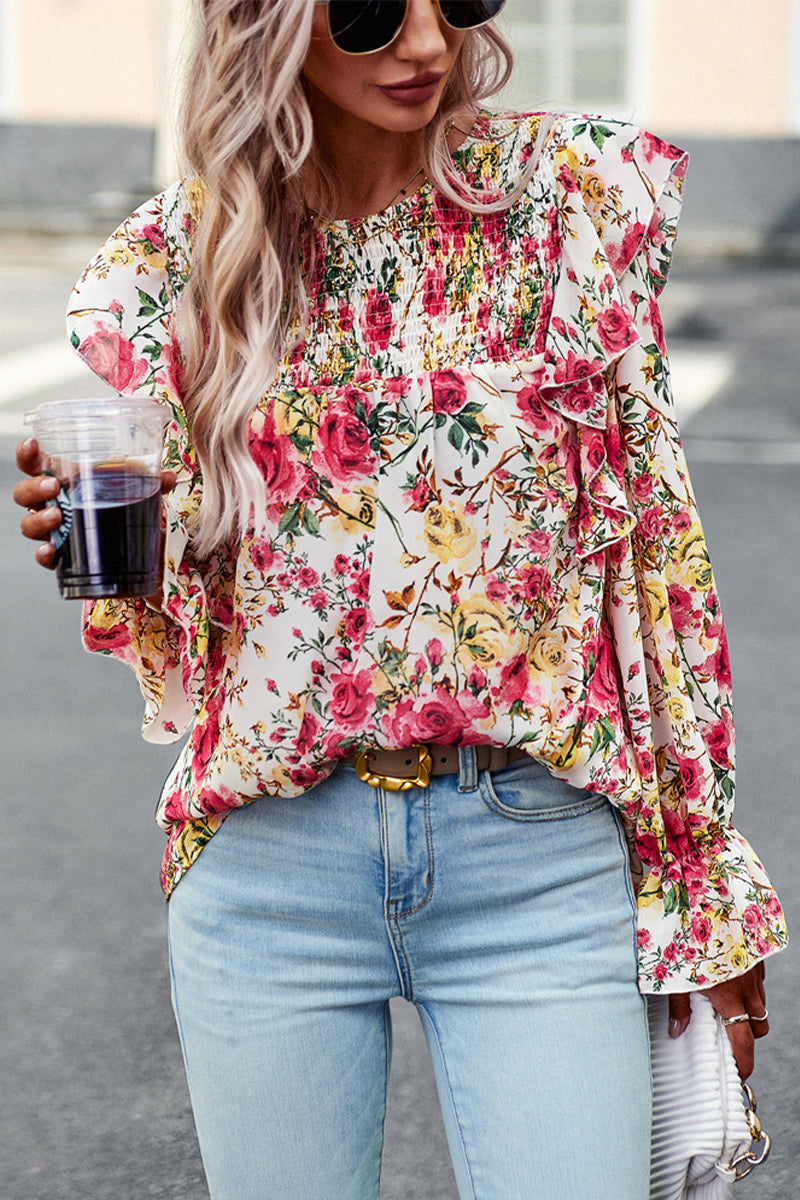 Bell Sleeve Chiffon Print Shirt