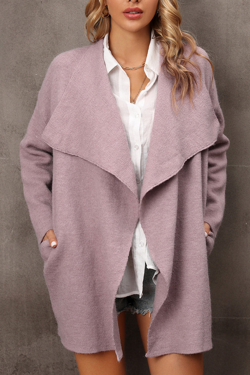 Solid Color Lapel Knit Cardigan Coat