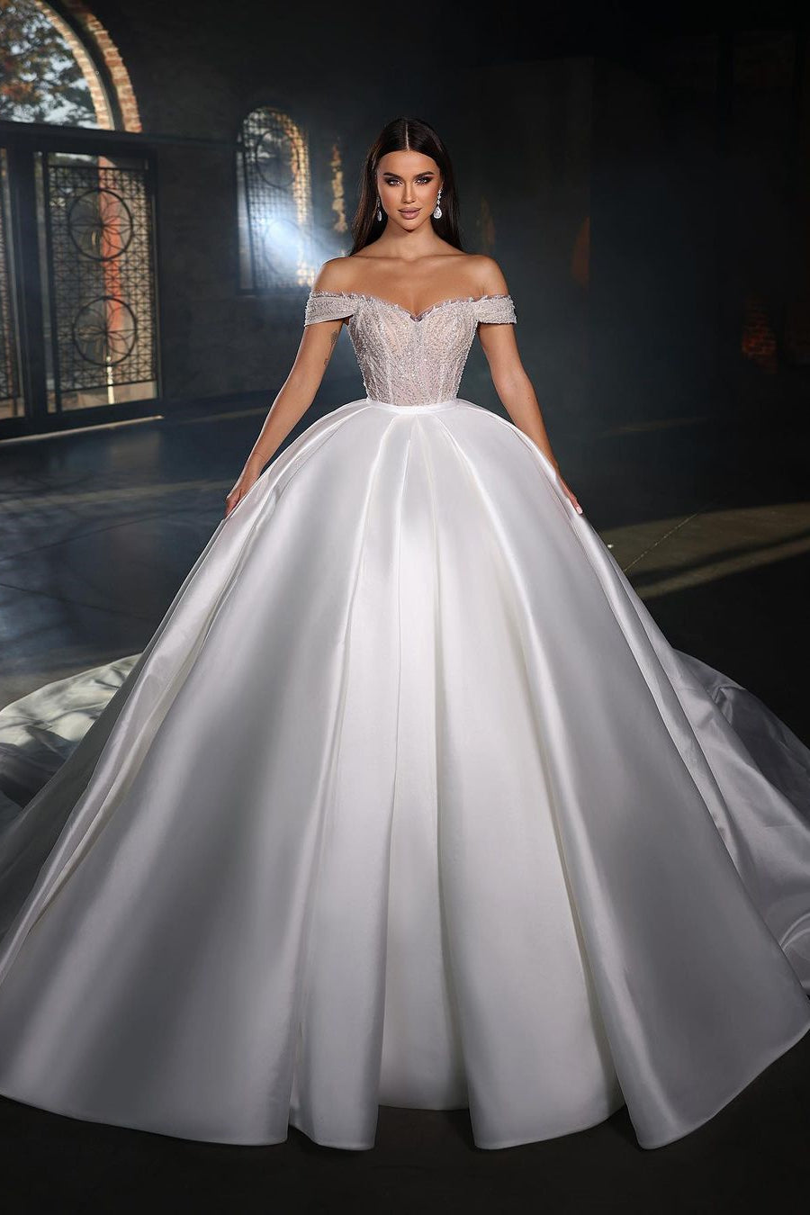 Fabulous Floor-Length Sweetheart Sleeveless Off-The-Shoulder A-Line Satin Wedding Dress with Ruffled Accents