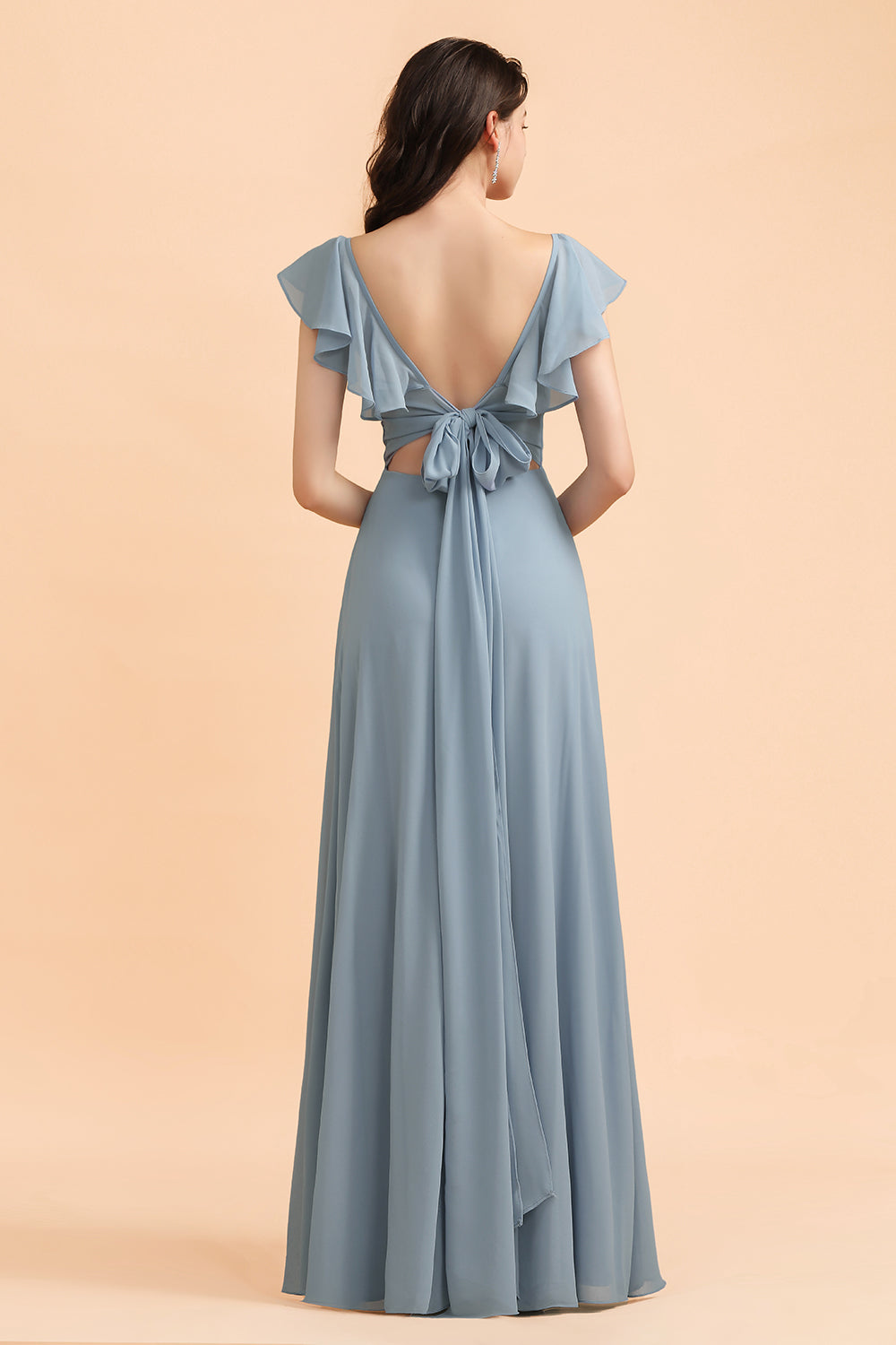 Fashion Dusty Blue Chiffon Sweetheart Slit Bridesmaid Dresses with Ruffles