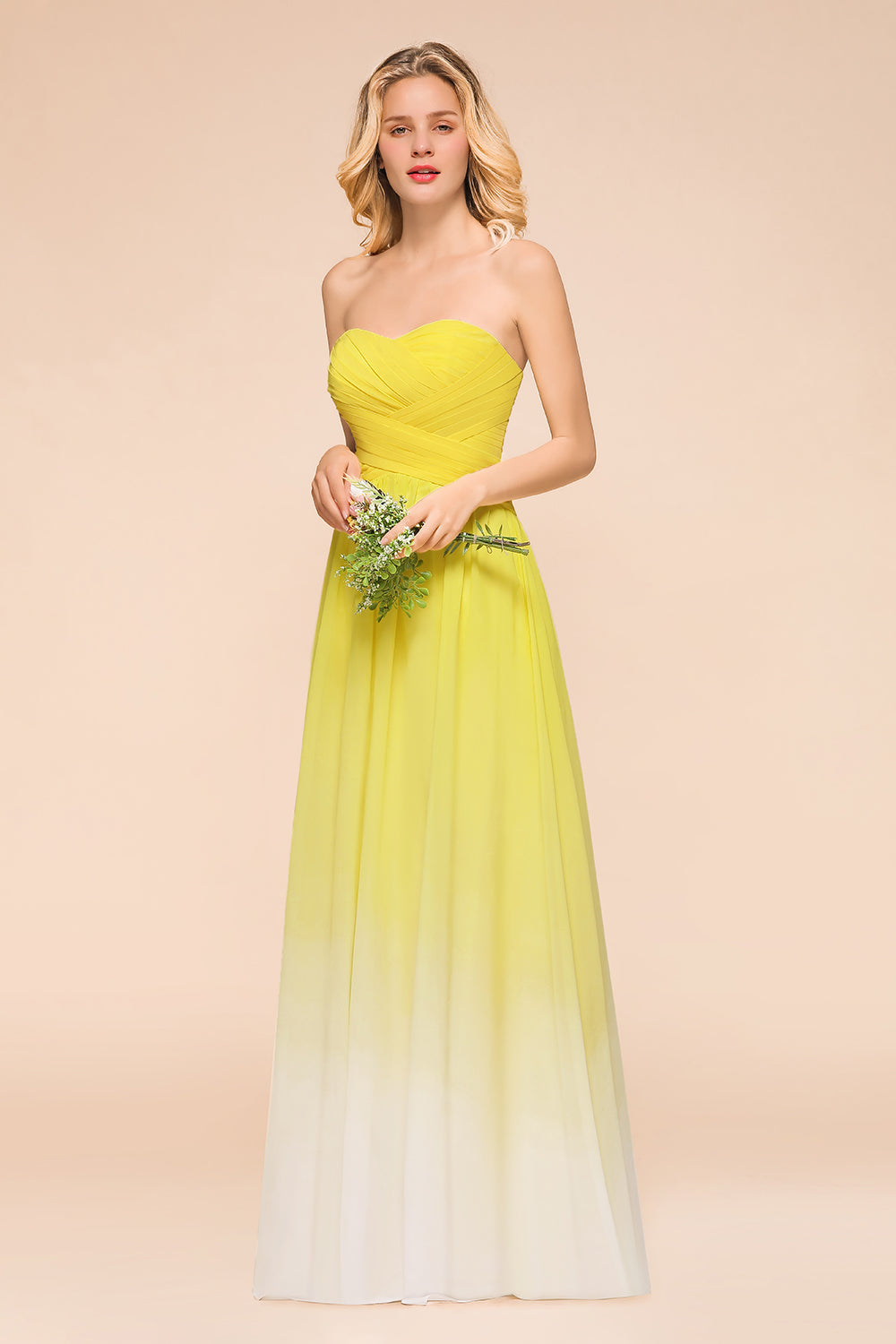 Fashionable Sweetheart Ruffle Yellow Ombre Bridesmaid Dresses