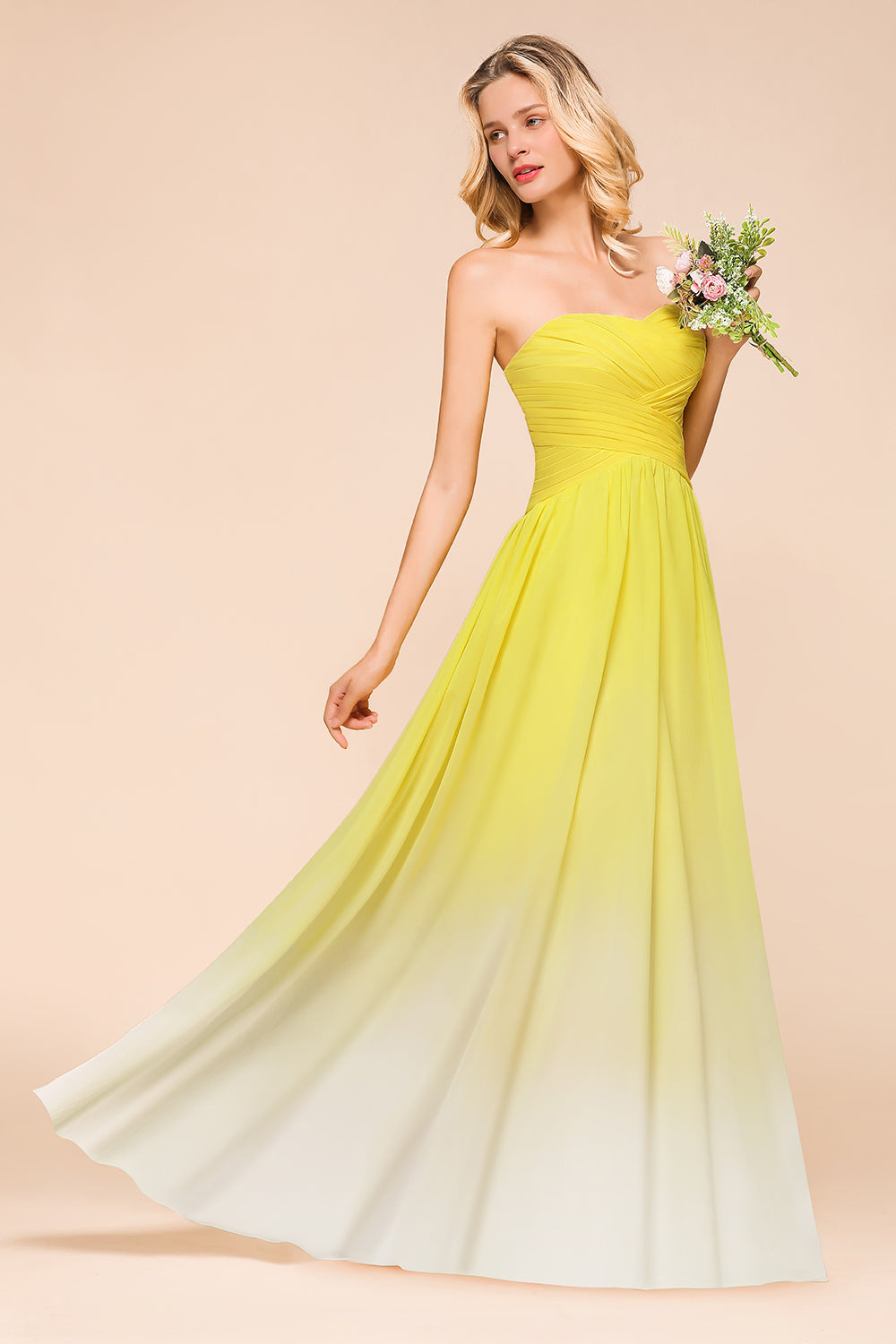 Fashionable Sweetheart Ruffle Yellow Ombre Bridesmaid Dresses