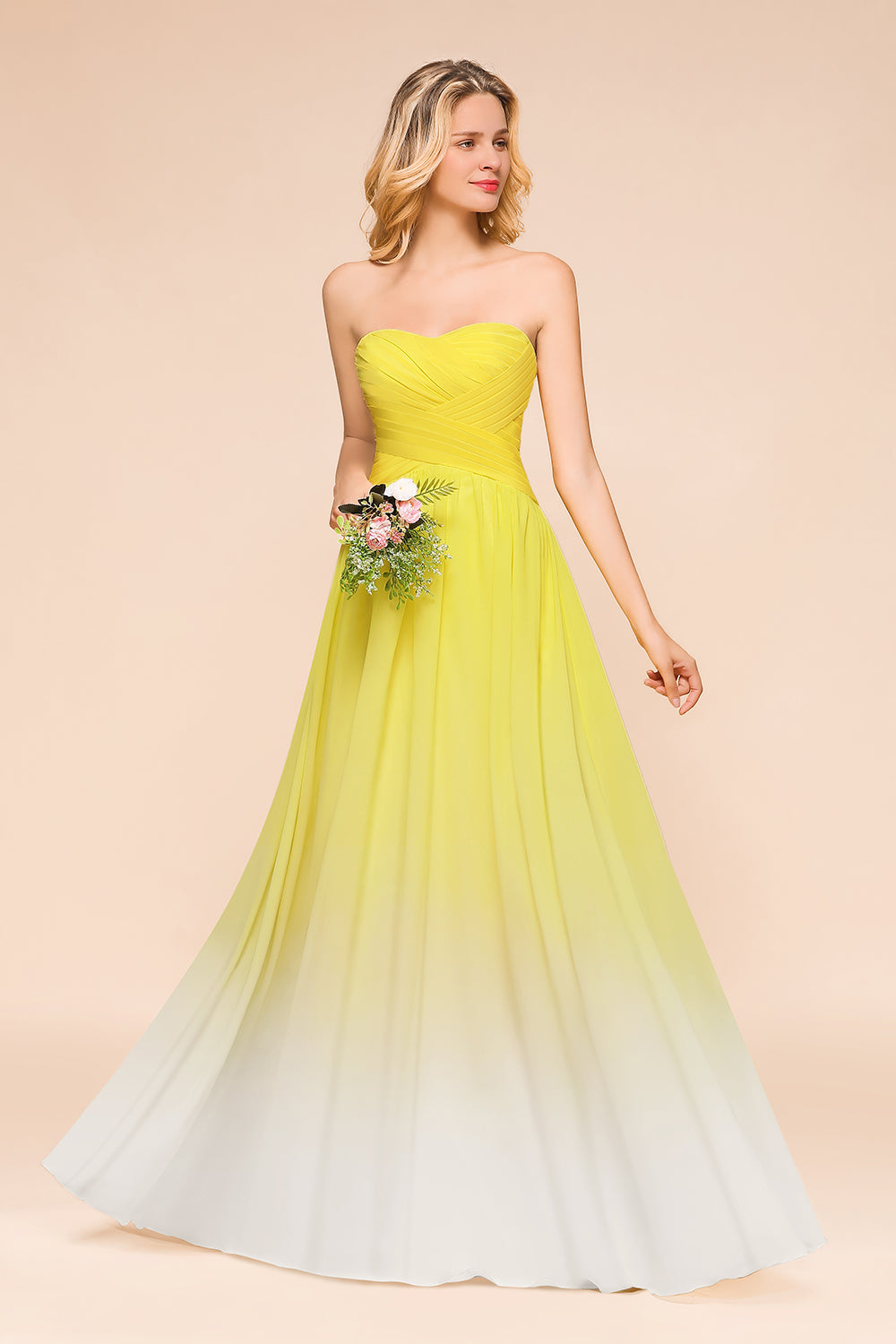 Fashionable Sweetheart Ruffle Yellow Ombre Bridesmaid Dresses