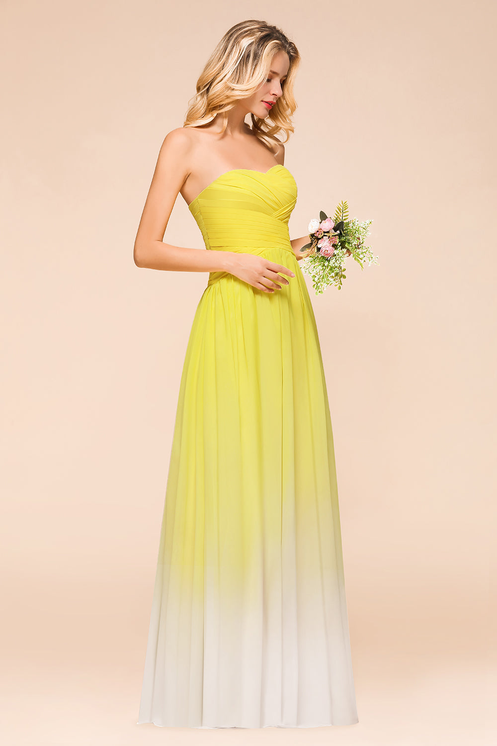 Fashionable Sweetheart Ruffle Yellow Ombre Bridesmaid Dresses