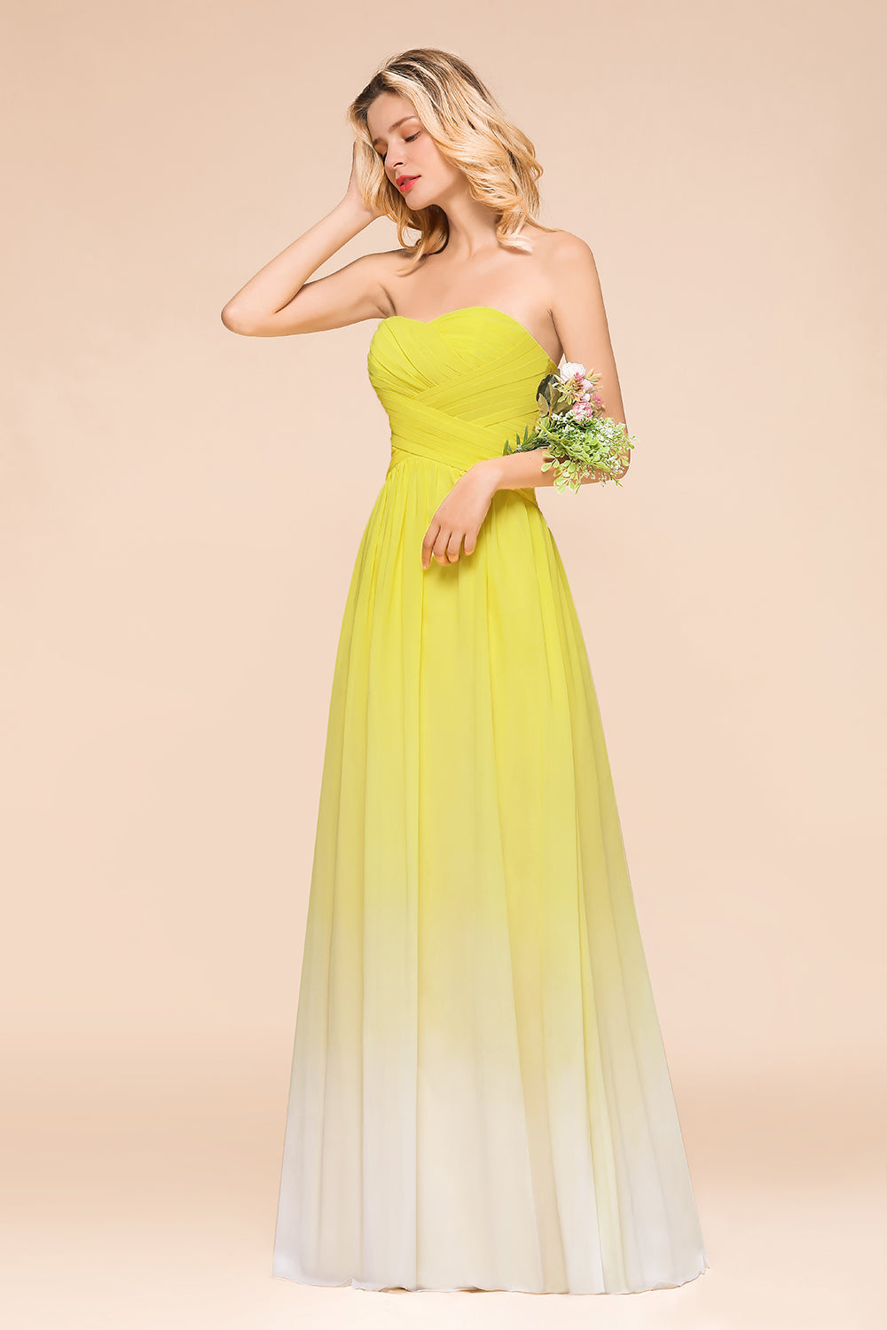 Fashionable Sweetheart Ruffle Yellow Ombre Bridesmaid Dresses