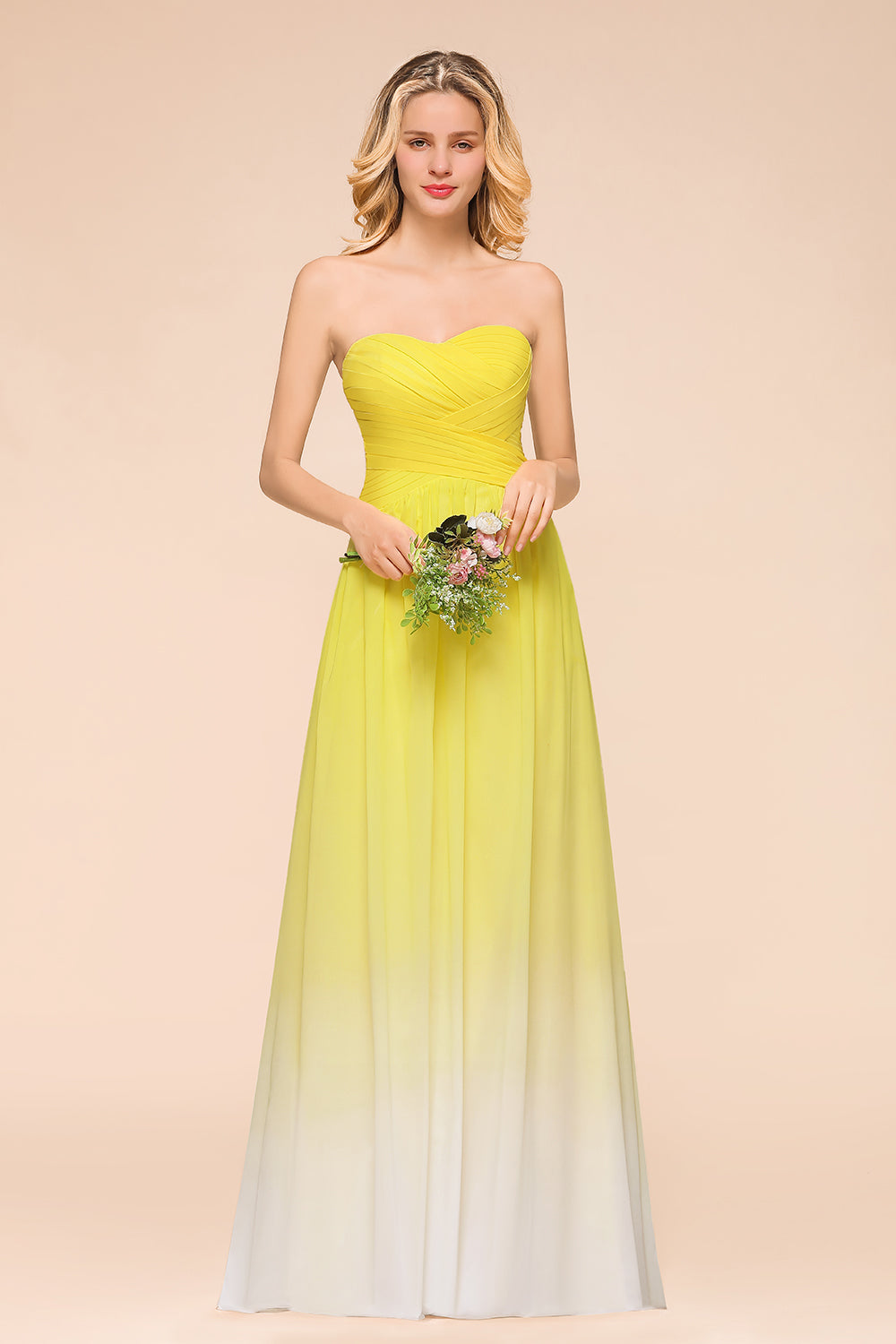 Fashionable Sweetheart Ruffle Yellow Ombre Bridesmaid Dresses