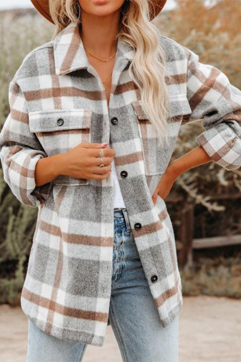 Lapel Plaid Short Woolen Coat