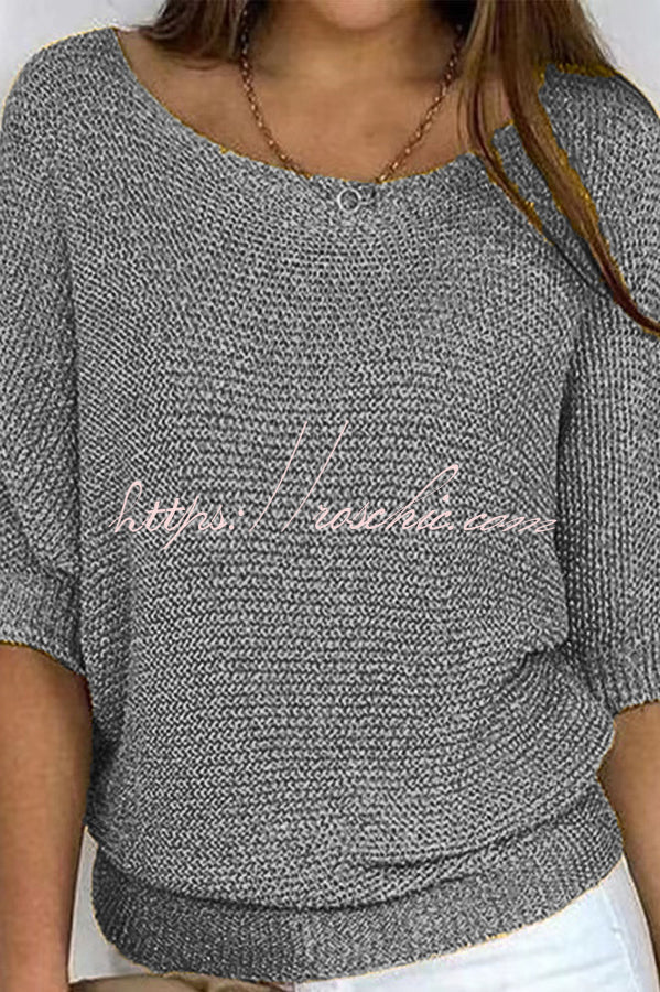 Crew Neck Knitted Half Sleeve Sweater