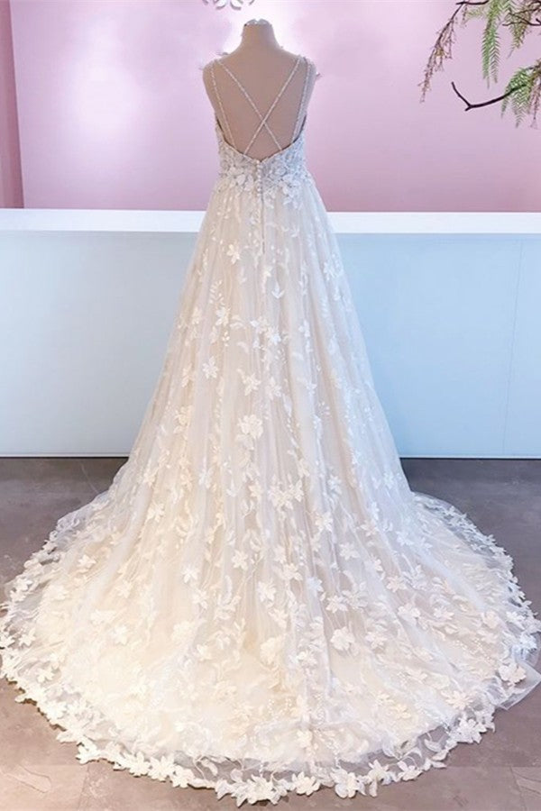 A-Line Sweetheart Floor-Length Bridal Gown with Lace and Tulle Appliques