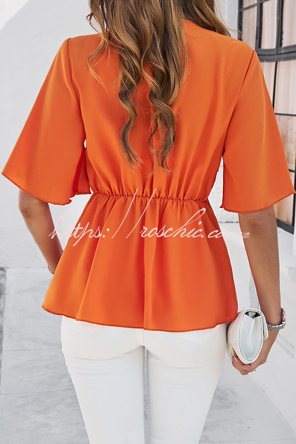 Solid Color Elegant Short Sleeve Strappy Tunic Top