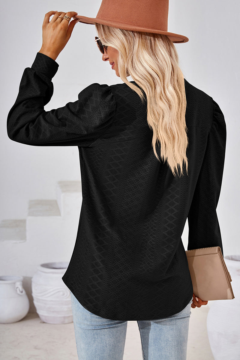 Jacquard V-neck Long Sleeve Top