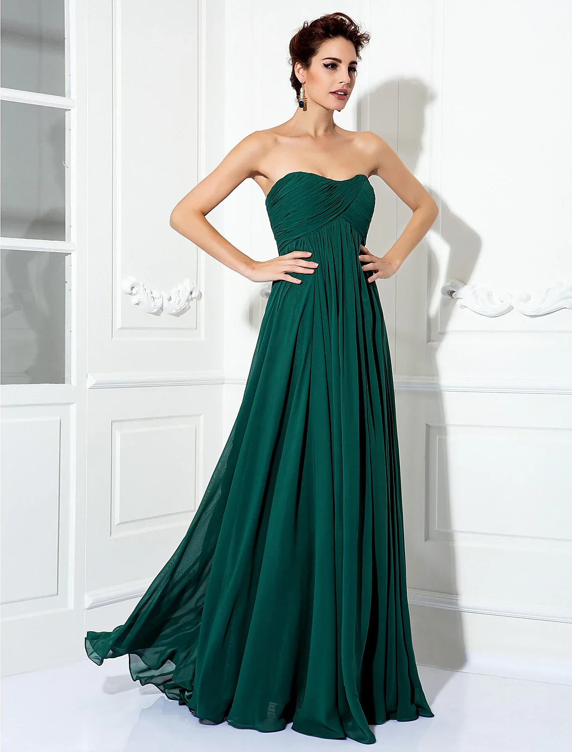 A-Line Minimalist Dress Wedding Guest Formal Evening Sweep / Brush Train Sleeveless Strapless Chiffon with Pleats Ruched