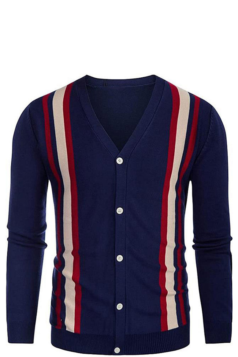 Men's V-Neck Long Sleeve Knitted Polo Cardigan