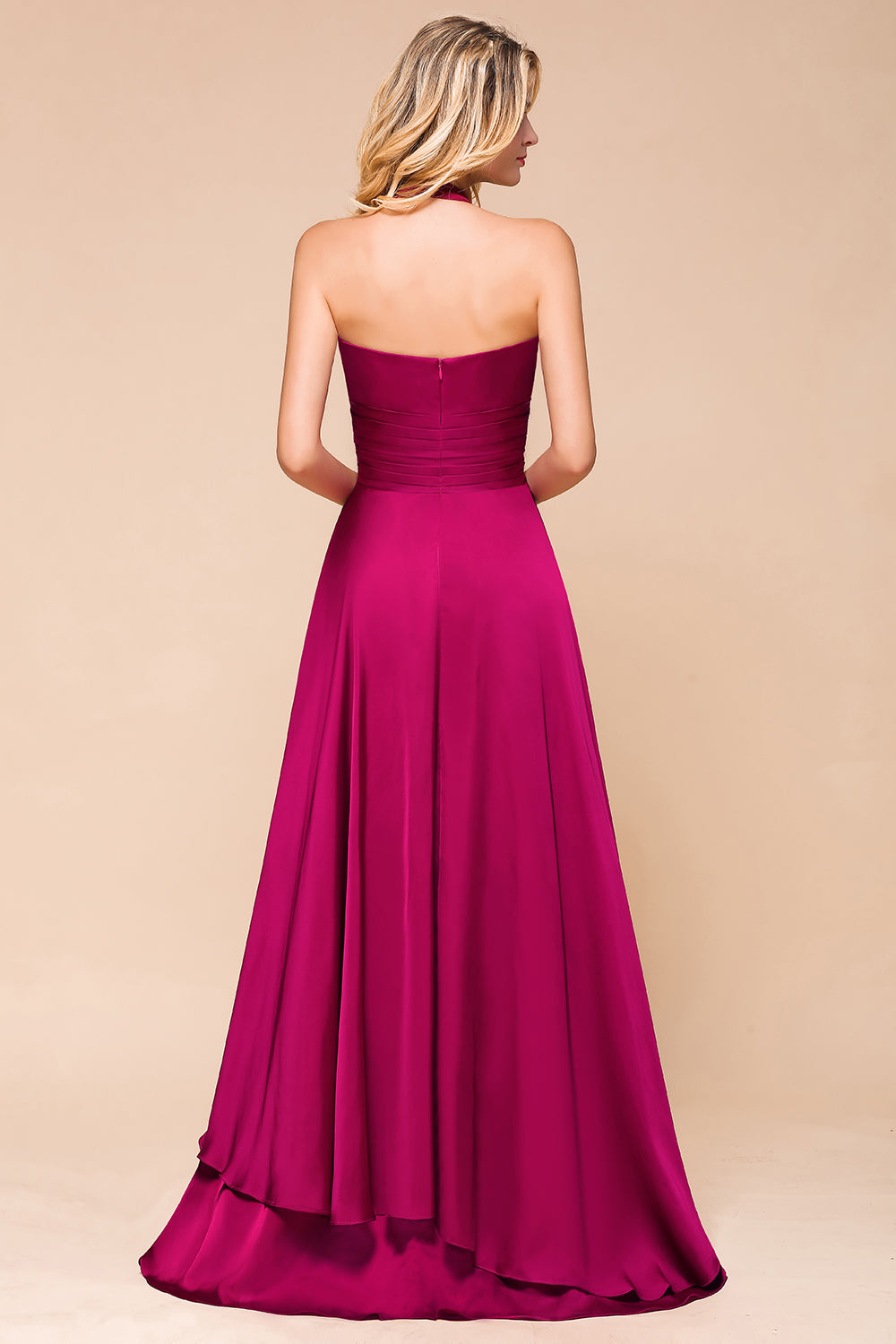 Fuchsia Halter Chiffon Bridesmaid dresses Long