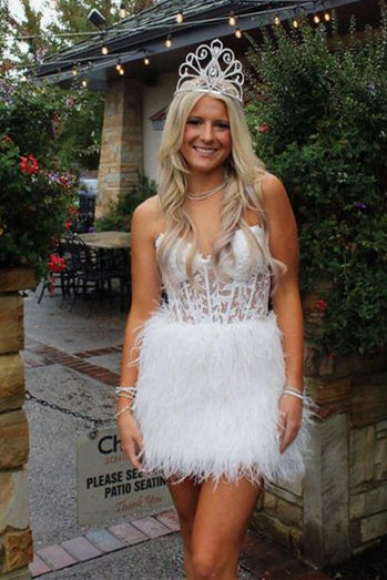 Amina Sheath Sweetheart Lace Feathered Skirt Homecoming Dress