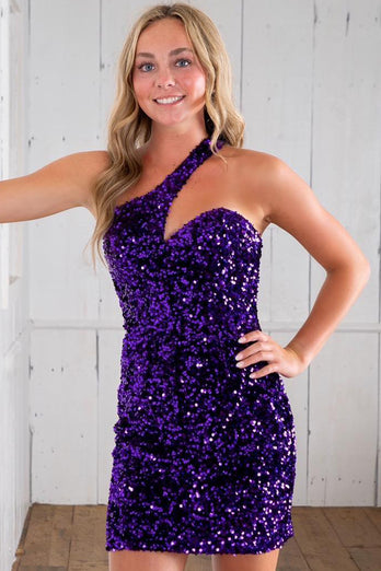 Adriana Sheath Asymmetrical One-Shoulder Sequined Homecoming Dress