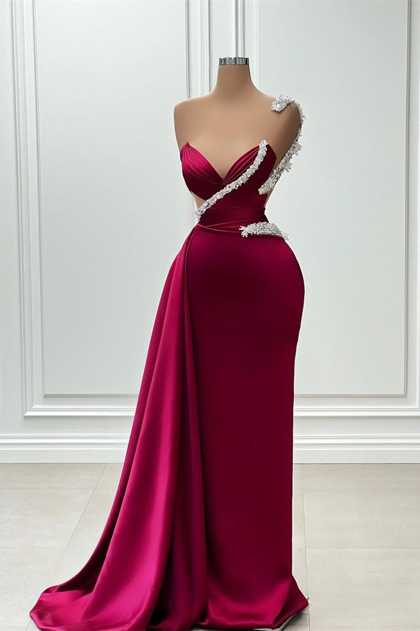 Stunning Long Mermaid One Shoulder Beaded Sleeveless Prom Gown - Fashionpara