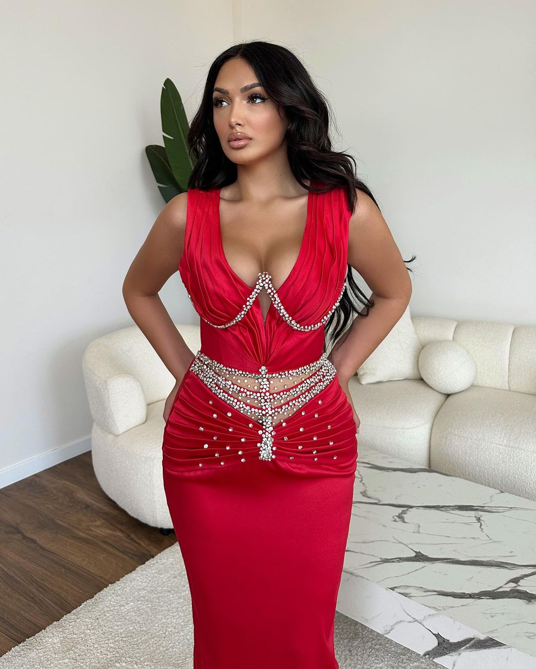 Radiant Long Mermaid V-neck Rhinestone Sleeveless Prom Dress - Fashionpara