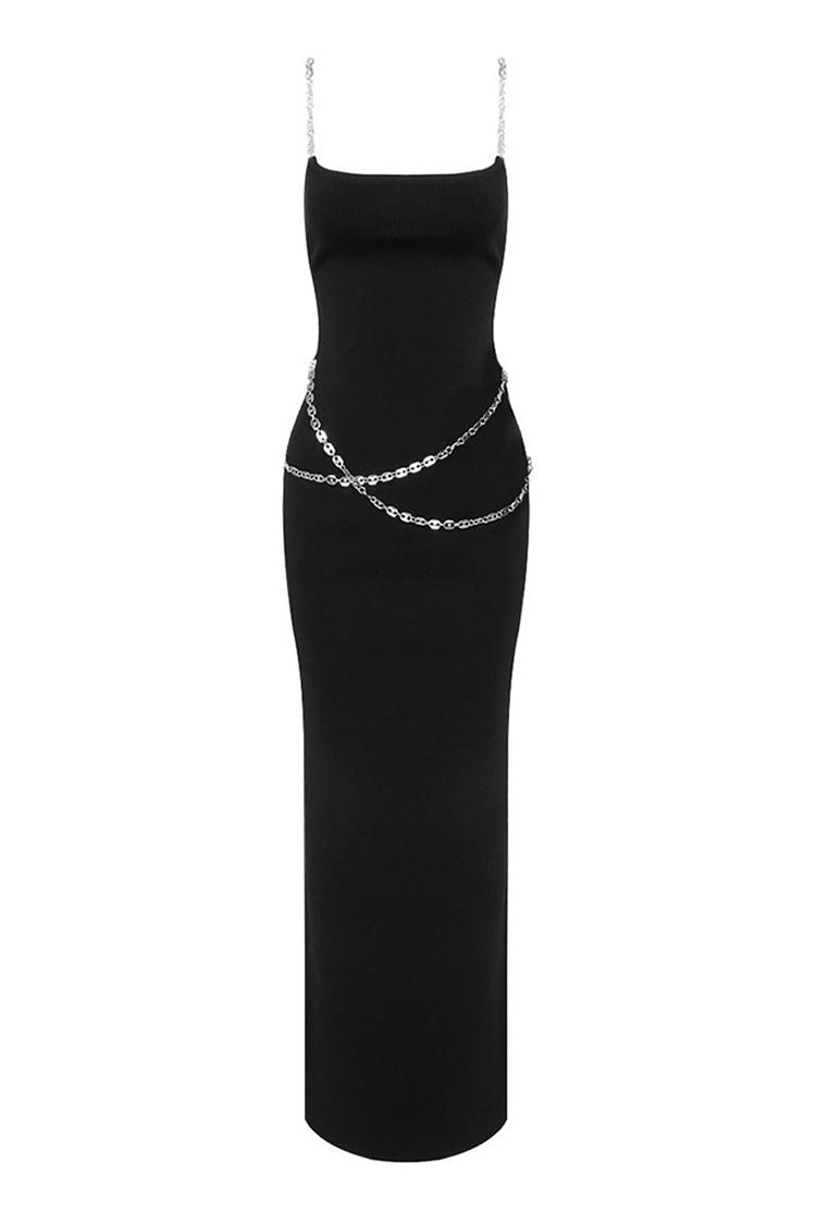 Goddess Chain Link Bandage Knit Sleeveless Bodycon Slip Evening Maxi Dress - Fashionpara