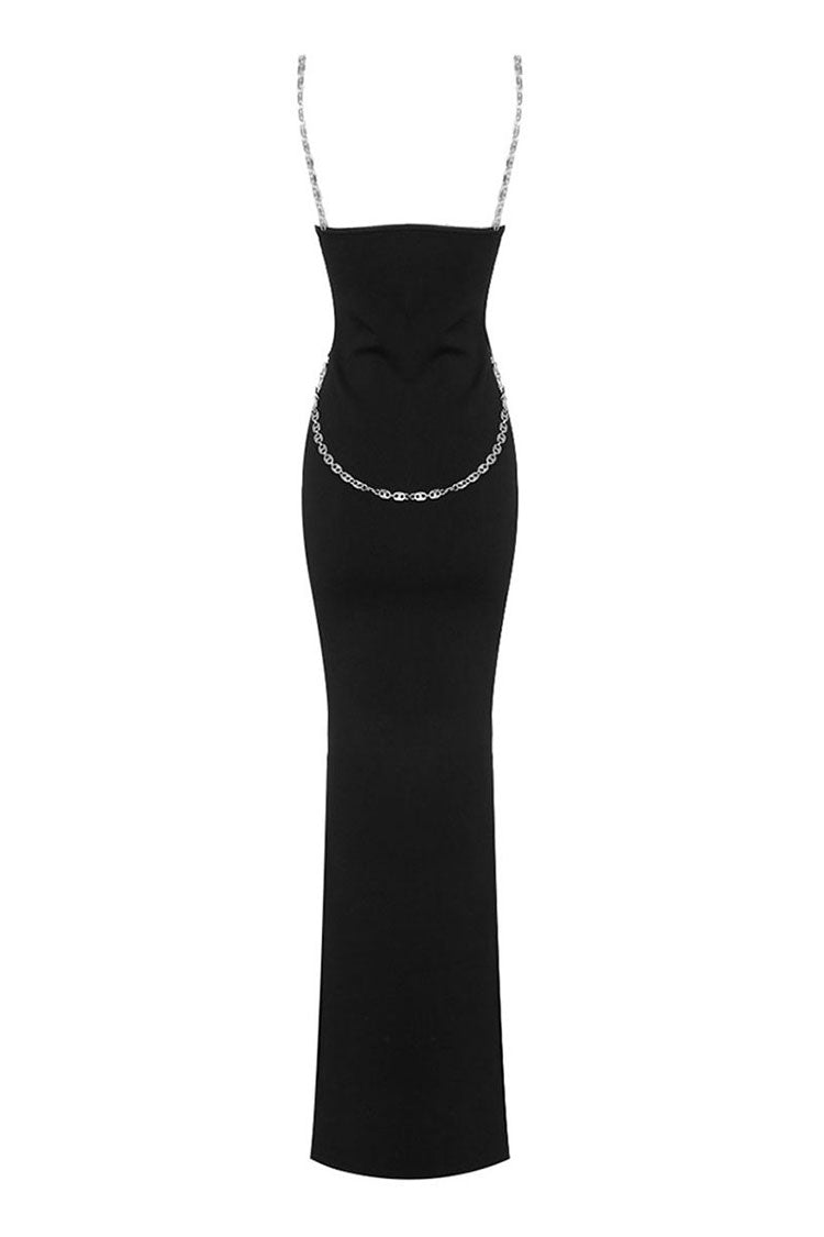 Goddess Chain Link Bandage Knit Sleeveless Bodycon Slip Evening Maxi Dress - Fashionpara