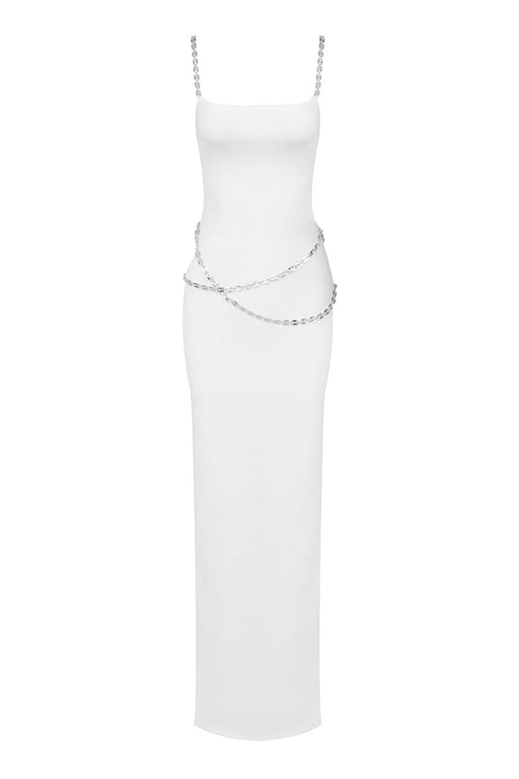 Goddess Chain Link Bandage Knit Sleeveless Bodycon Slip Evening Maxi Dress - Fashionpara