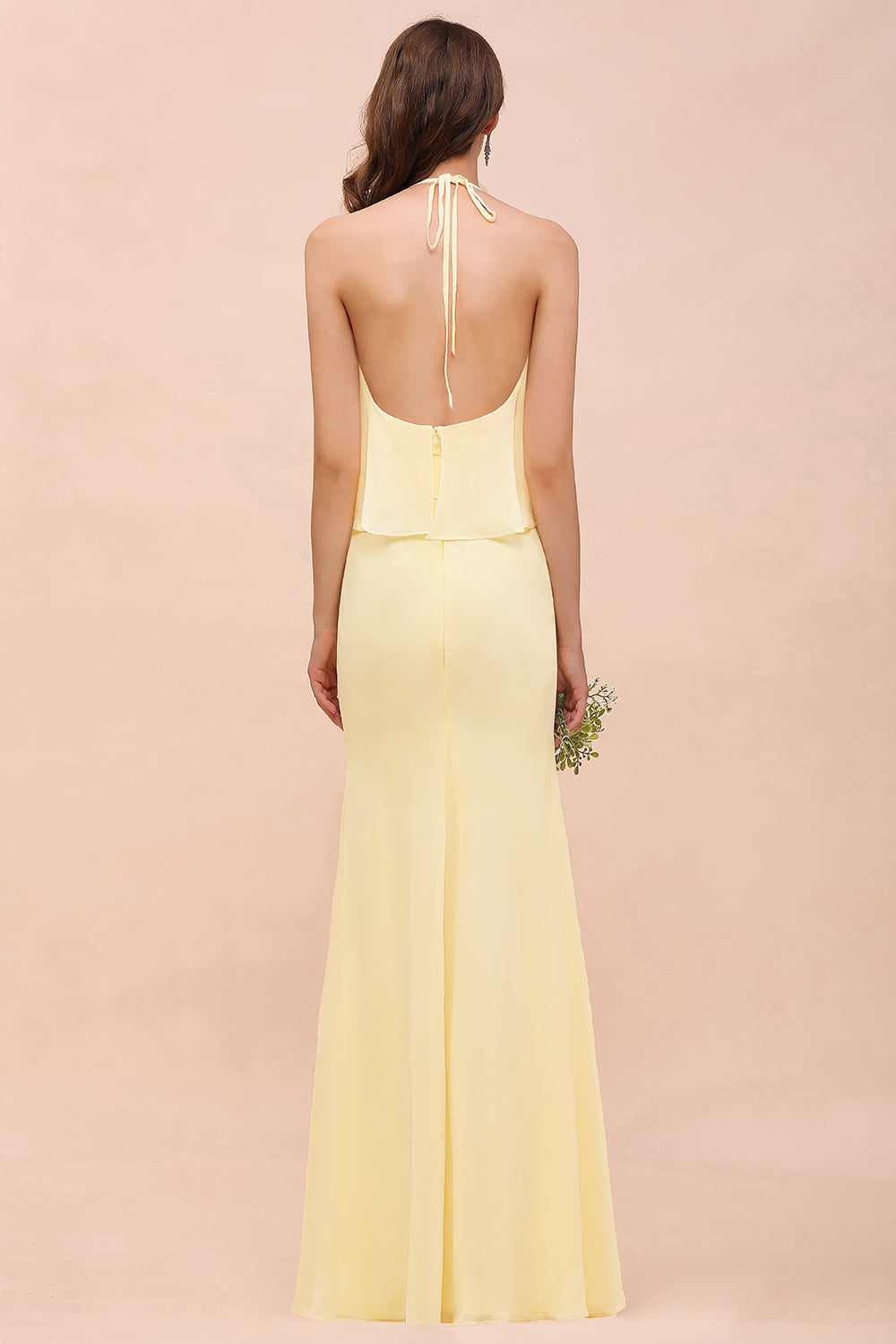 Gorgeous Daffodil Mermaid Halter Ruffle Bridesmaid Dresses