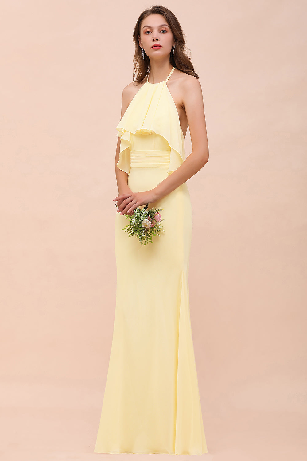 Gorgeous Daffodil Mermaid Halter Ruffle Bridesmaid Dresses