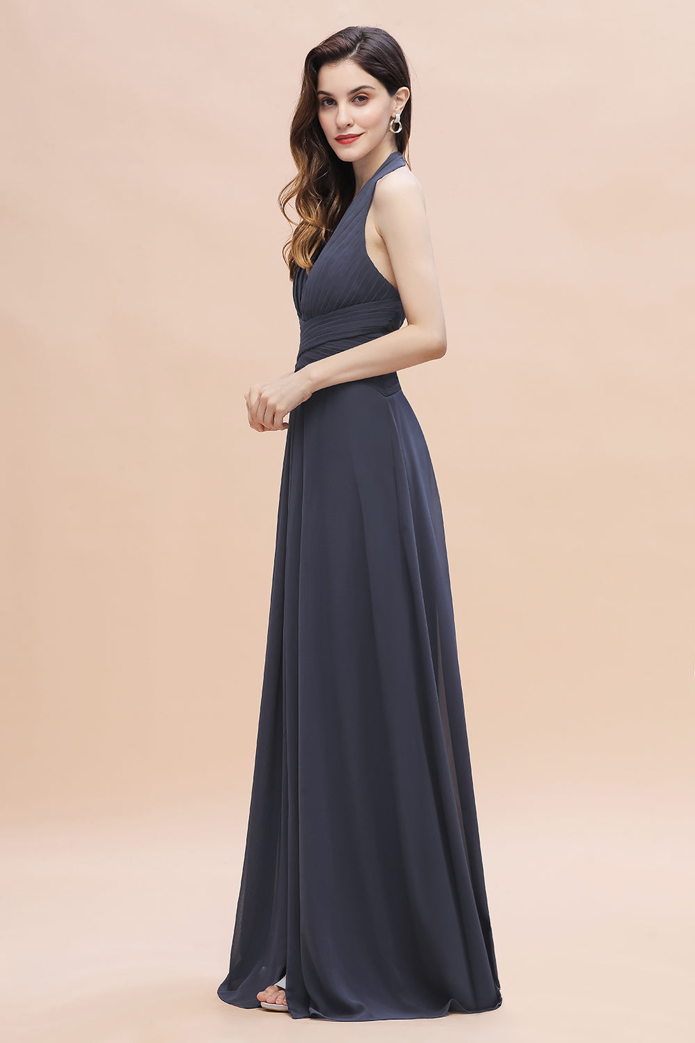 Gorgeous Halter Chiffon Ruffles Bridesmaid Dresses with Front Slit