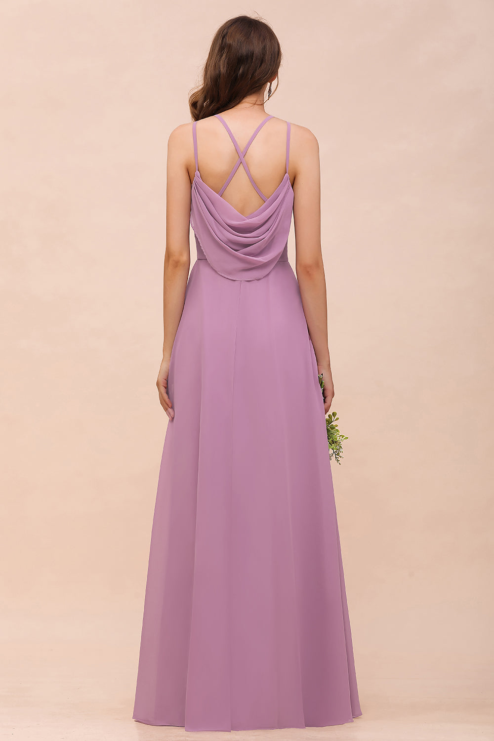 Gorgeous Halter Wisteria Chiffon Bridesmaid dresses with Draped Back