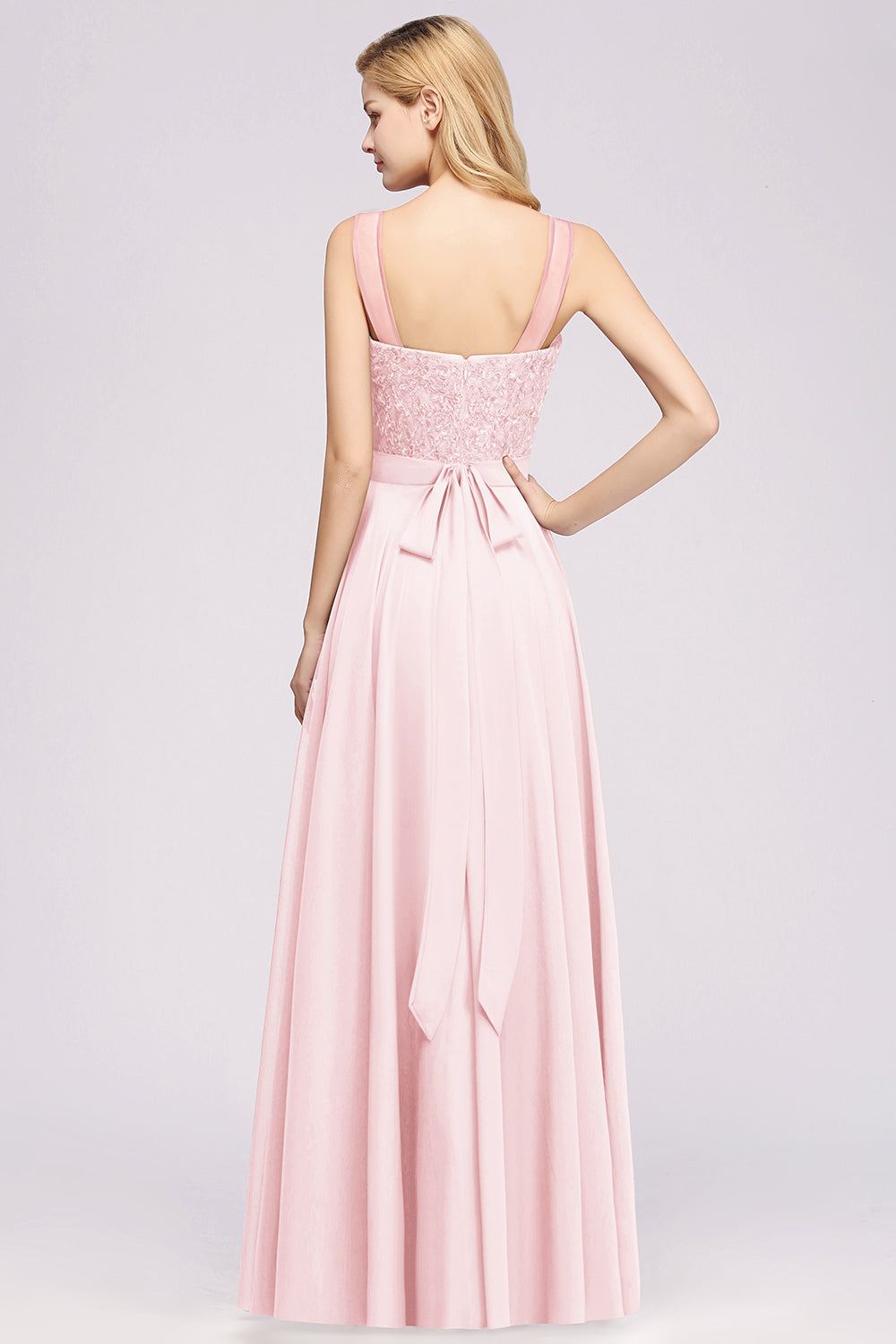 Gorgeous Lace Jewel Affordable Pink Bridesmaid Dresses with Beadings