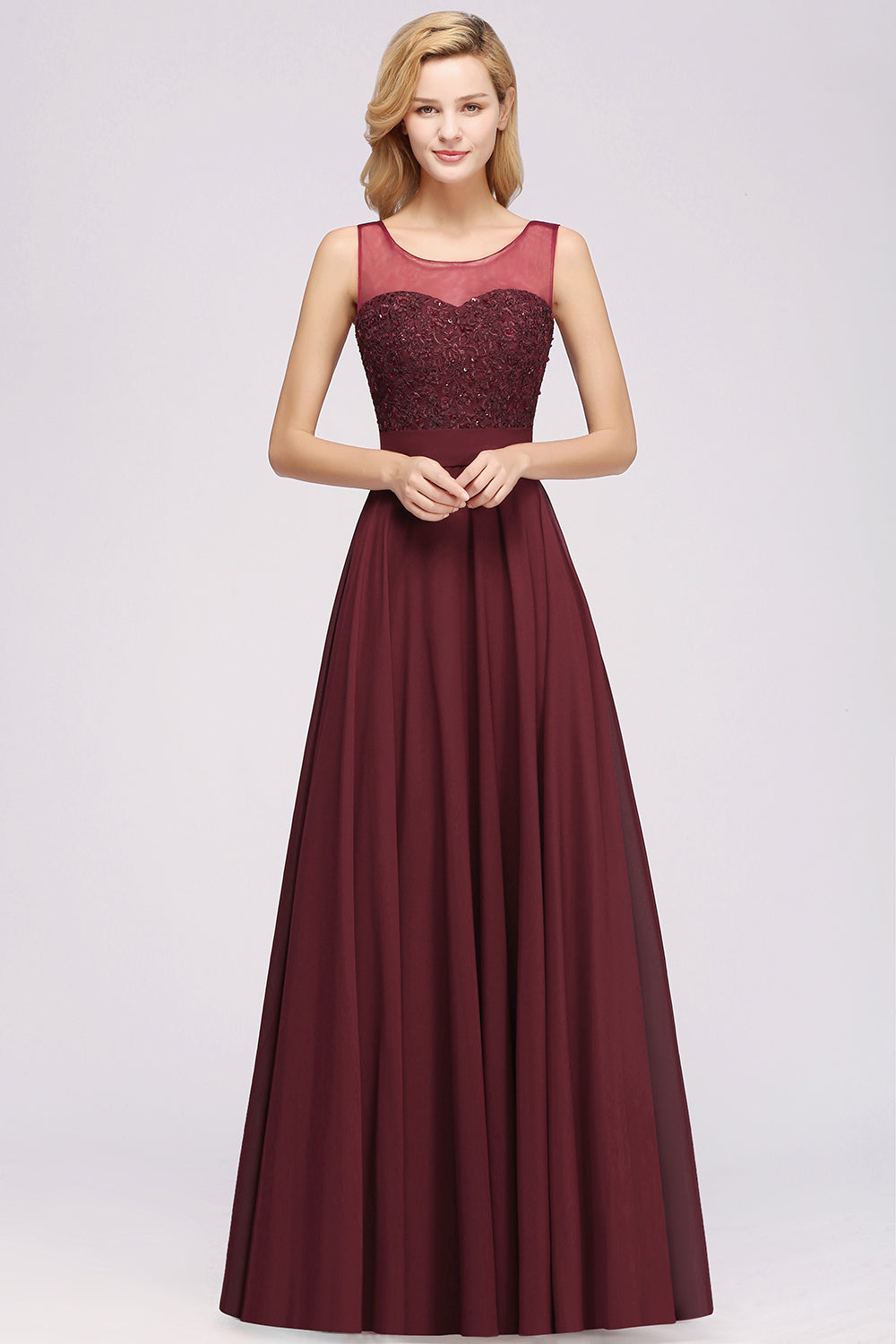 Gorgeous Lace Jewel Affordable Pink Bridesmaid Dresses with Beadings