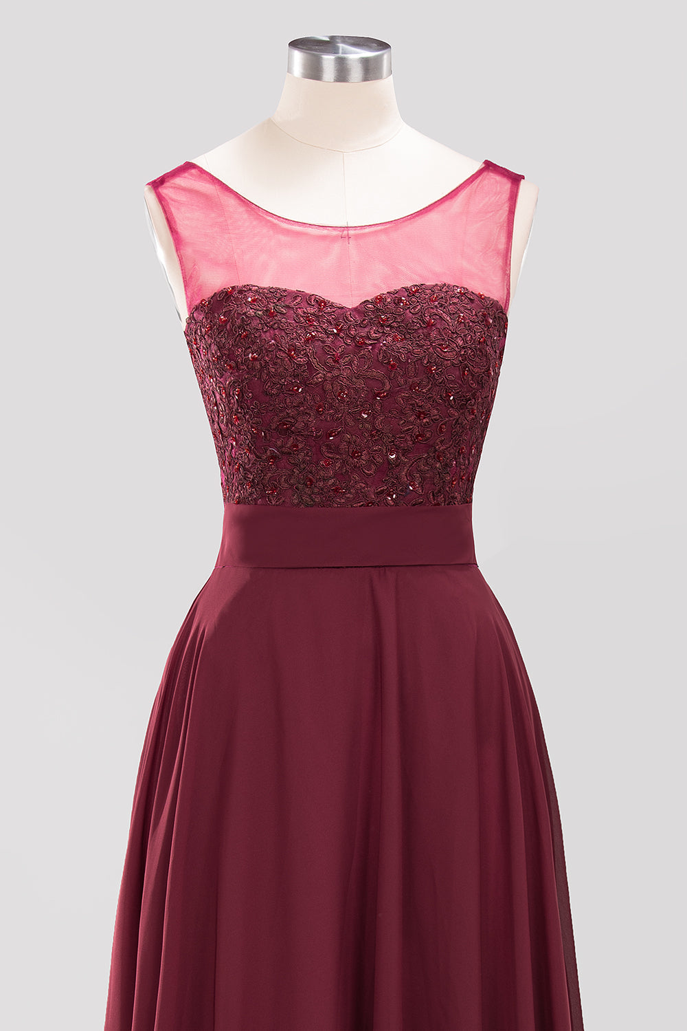 Gorgeous Lace Jewel Affordable Pink Bridesmaid Dresses with Beadings