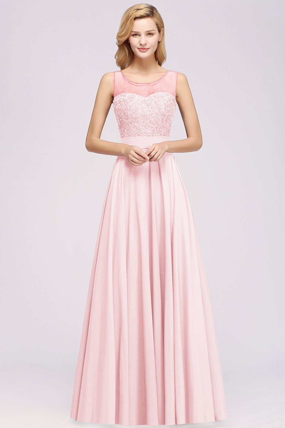 Gorgeous Lace Jewel Affordable Pink Bridesmaid Dresses with Beadings