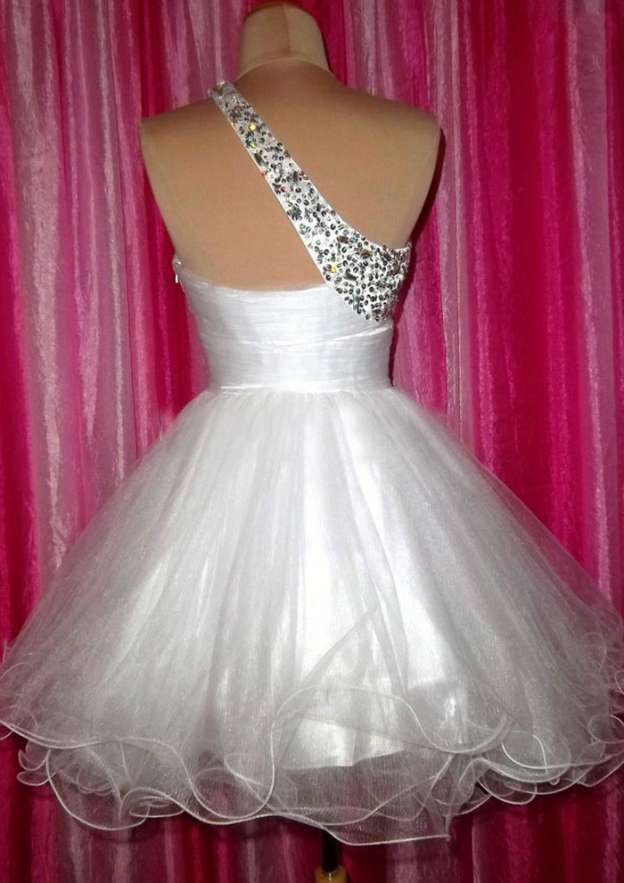 Gorgeous One-Shoulder Elegant A-line Homecoming Dress with Beading and Short Hem